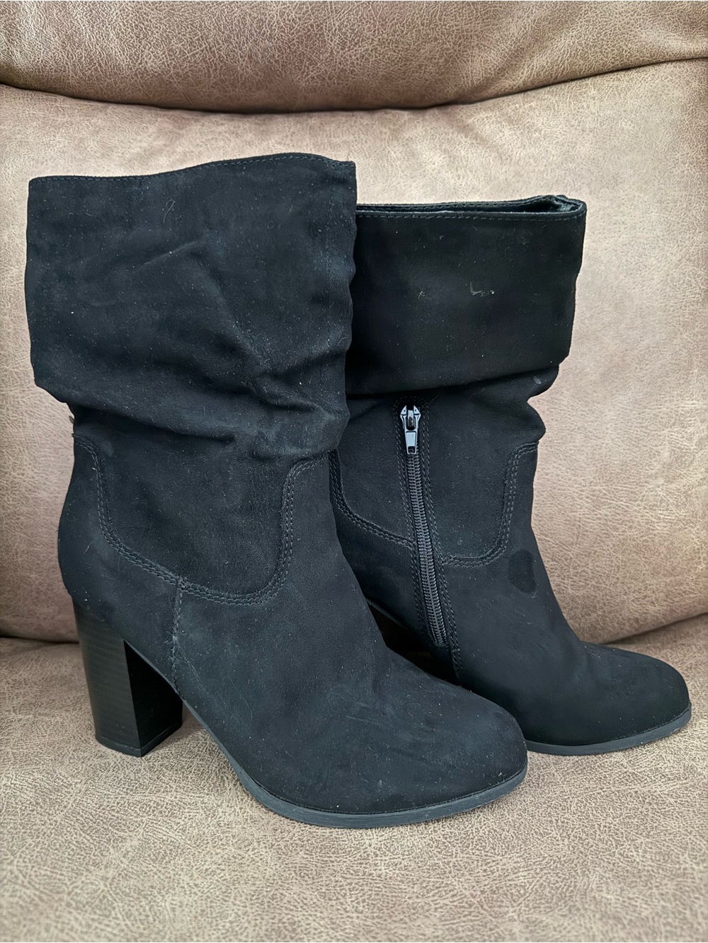 Style & Co. Black Suede Slouch Block Heel Ankle Boots